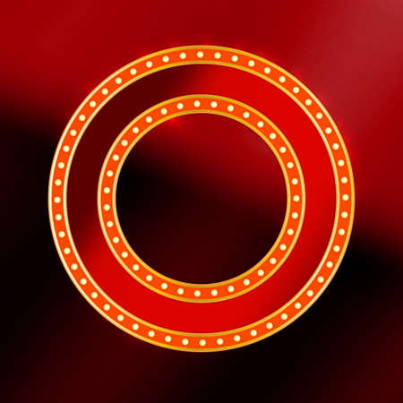 vintage banner in bright red, orange and yellow colors with illuminated elements. Editable retro illustration useful for a poster, banner, advertisement or placard graphic designのイラスト素材