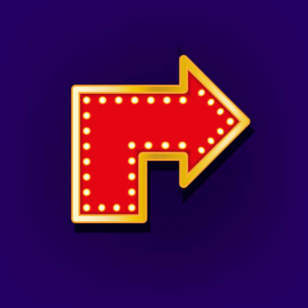 vintage arrow in bright red, gold and yellow colors with illuminated elements. Editable retro illustration useful for a poster,  advertisement or placard graphic designのイラスト素材