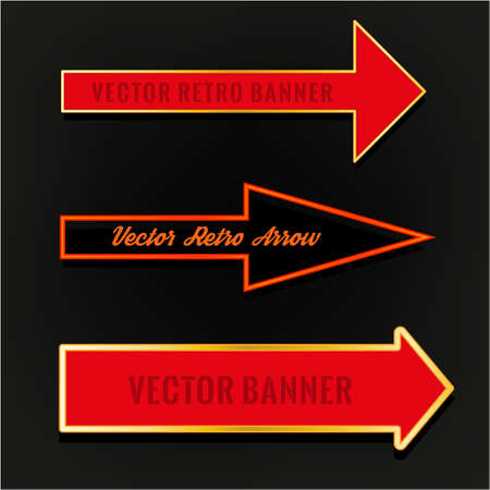 Vector editable illustration of an abstract direction arrows and bunners on a dark background in red and violet colours. Useful for transportation, travelling, hotel, circus and business design.のイラスト素材