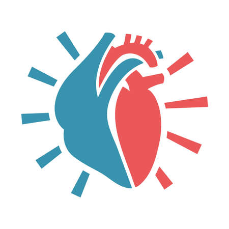 Heart symbol. Useful for sign development, indographics, postcard, leaflet, brochure, print, book and poster graphic design. Beautiful vector illustation in pink and light blue colors.のイラスト素材