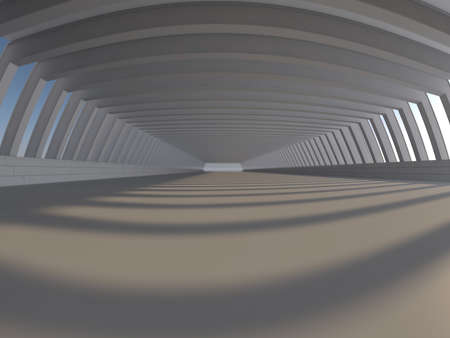 Abstract modern architecture background, empty white open space interior with windows, 3D renderingの写真素材