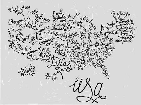 United States of America hand drawn map. Editable vector illustration. Geographical concept in hand written style on a textured background. Ink drawing concept.のイラスト素材