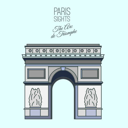 The Arc de Triomphe in Paris. Beautiful vector illustration in modern style isolated on a light blue background. Paris main sights collection.のイラスト素材