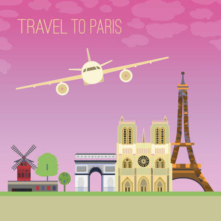 Paris landmarks collection. Beautiful vector illustrations in modern style isolated on a light pink background. Paris main sights miniatures.のイラスト素材