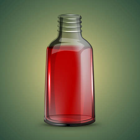 Open cosmetic or pharmaceutical glossy phial with red liquid. Beautiful vector illustration in realistic style.のイラスト素材