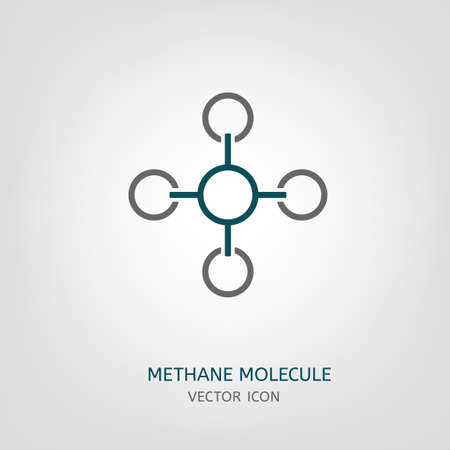Methane molecule in flat style. CH4 vector illustration isolated on a light grey background. Scientific, chemical, educational and popular-scientific concept.のイラスト素材