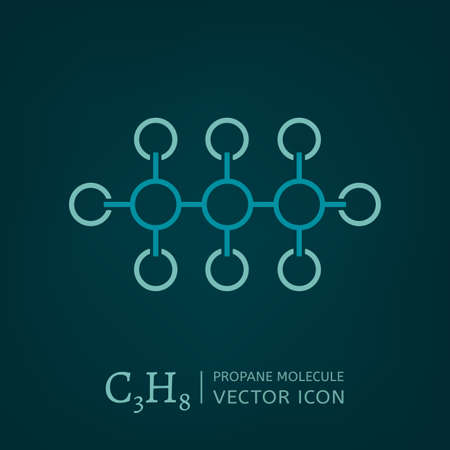 Propane molecule in flat style. C3H8 vector illustration isolated on a dark green background. Scientific, chemical, educational and popular-scientific concept.のイラスト素材