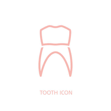 Human tooth icon. Beautiful vector illustration in pink colour isolated on a white background. Medicine, healthcare, stomatology and childhood concept.のイラスト素材