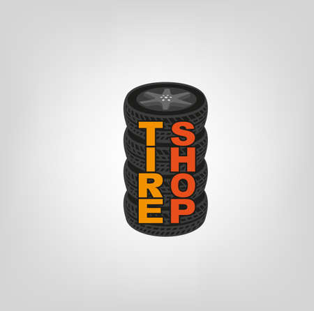 Car tires image in grey, black and orange colours useful for icon and logotype design on a light background. Realistic graphic style. Transportation automotive concept.Vector illustrationのイラスト素材