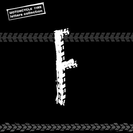 Grunge motorcycle tire letter F. Unique off road isolated lettering in a white colour. Vector illustration.のイラスト素材