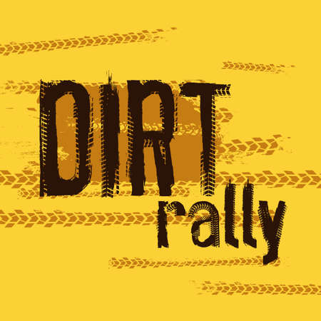 Off-Road 4x4 hand drawn grunge lettering. Tire tracks words made from unique letters. Beautiful vector illustration. Editable graphic element in yellow and brown colours. のイラスト素材