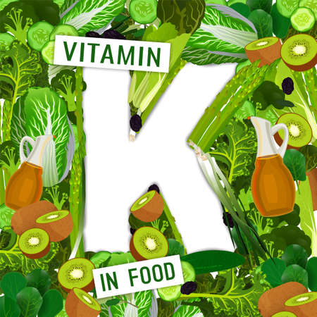 Foods containing vitamin K colorful background.のイラスト素材