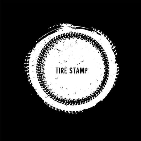 Grunge off-road post and quality stamp. Automotive element useful for banner, sign, logo, icon, label and badge design . Tire tracks textured vector illustration.のイラスト素材