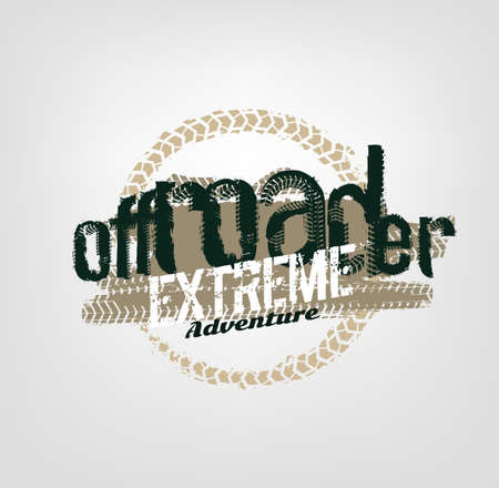 Off-road logo. Extreme competition emblem. Off-roading suv adventure and car club elements. Beautiful vector illustration with unique textured lettering isolated on a light background.のイラスト素材