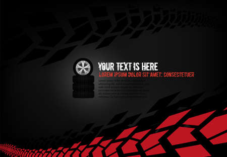 Vector automotive banner template. Grunge tire tracks backgrounds for landscape poster, digital banner, flyer, booklet, brochure and web design. Editable graphic image in black, red and white colorsのイラスト素材