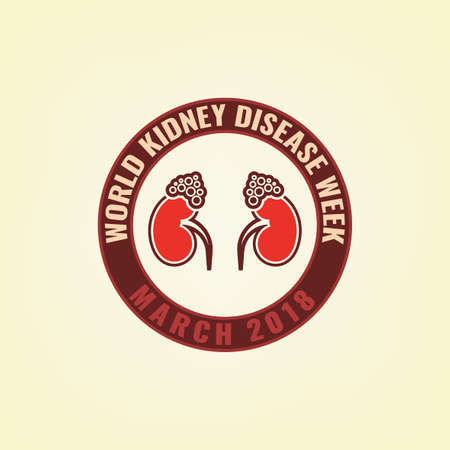 World kidney day emblem. 8th of march is a world awareness day. Medical educational concept. Vector illustration in red and brown colors isolated on a light beige background.のイラスト素材