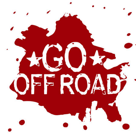 OffRoad hand drawn grunge lettering. Stamp words made from unique letters. Isolated vector illustration useful for banner, sticker, label and poster design. Editable element in white and red colors.のイラスト素材