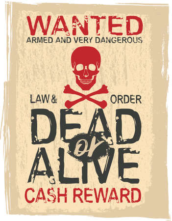 Vintage wanted poster with hand drawn grunge lettering. Stamp words made from unique letters, beautiful vector illustration. Editable graphic element in beige, red and dark grey colors.のイラスト素材