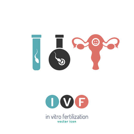 In vitro fertilisation icon. Medical, biological and healthcare concept. Artificial insemination element. Vector illustration in blue, grey and pink colors isolated on a white background.のイラスト素材