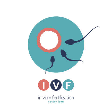 In vitro fertilisation icon. Medical, biological and healthcare concept. Artificial insemination element. Vector illustration in blue, violet and pink colors isolated on a white background.のイラスト素材