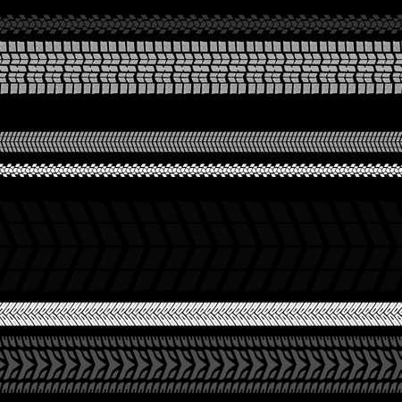 Motorcycle and motor tire tracks seamless pattern. Seamless automotive addon useful for poster, print, flyer, book, brochure and leaflet design. Editable vector illustration in monochrome colors.のイラスト素材