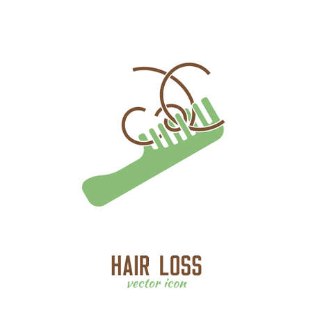 Hair loss icon. Vector illustration in flat style isolated on a white background. Beauty, dermatology and health care concept in green and brown colors.のイラスト素材