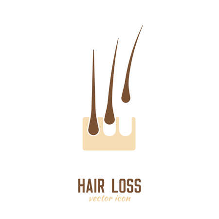 Hair loss icon. Vector illustration in flat style isolated on a white background. Beauty, dermatology and health care concept in beige and brown colors.のイラスト素材