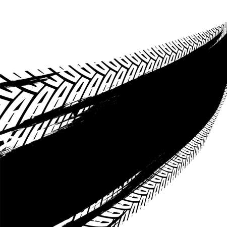 Vector automotive backdrop template. Grunge tire tracks backgrounds for poster, digital banner, flyer, booklet, brochure and web design. Editable graphic image in black and white colorsのイラスト素材