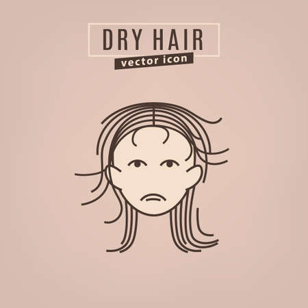 Dry hair icon. Hair problems collection. Vector illustration in flat style isolated on a beige background. Beauty, dermatology and health care concept in brown colors.のイラスト素材