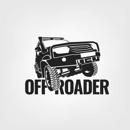 Off-road car. Off-roading suv adventure, extreme competition emblem and car club element. Beautiful vector illustration in monochrome color isolated on a light background.のイラスト素材