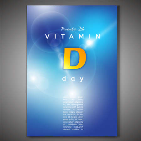 Vitamin D vertical poster. Vector illustration in bright colors. World event awareness concept. Medical, scientific and educational graphic material useful for brochure cover, leaflet or print design.のイラスト素材
