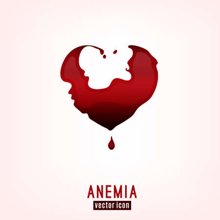 Anemia icon. Vector illustration in deep red color with a heart shaped liquid hematic spot isolated on a light background. Haemophilia disease awareness symbol.のイラスト素材