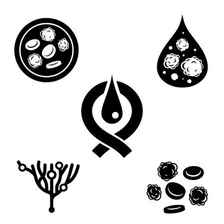 Leukemia icons set. Black pictograms in flat style isolated on a white background. Leukaemia disease awareness symbols. Editable vector illustration. Medical, scientific and healthcare concept.のイラスト素材