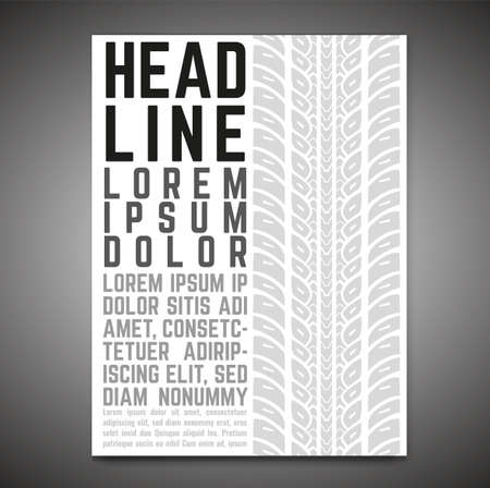 Vector automotive banner template. Grunge tire tracks background for portrait poster, digital banner, flyer, booklet, brochure and web design. Editable graphic image in black, white, grey colorsのイラスト素材