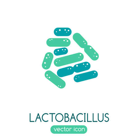 Lactobacillus acidophilus icon. Normal gram-positive anaerobic microflora. Editable vector illustration in green colors isolated on white background. Medical, healthcare and scientific pictogram.のイラスト素材
