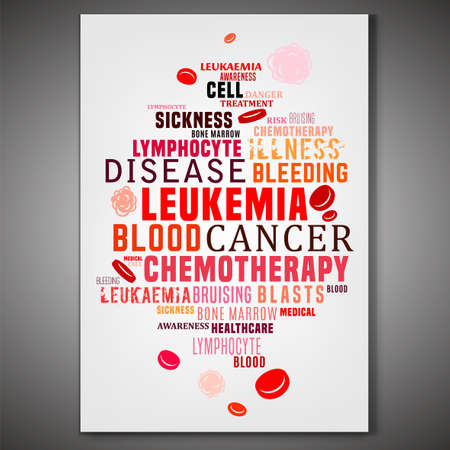 Leukemia background in bright colors. Lettering with cloud of tags. Leukaemia disease awareness graphic design. Editable vector illustration. Medical, scientific, healthcare concept. Vertical posterのイラスト素材