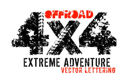 Extreme Off-Road hand drawn grunge lettering. Dust words, unique letters. Beautiful vector illustration. Editable graphic element in black, red colors isolated on white background.のイラスト素材