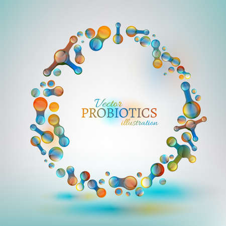 Probiotics and prebiotics. Normal gram-positive anaerobic microflora image. Editable vector illustration in bright colors in unique style. Medical, healthcare and scientific concept.のイラスト素材