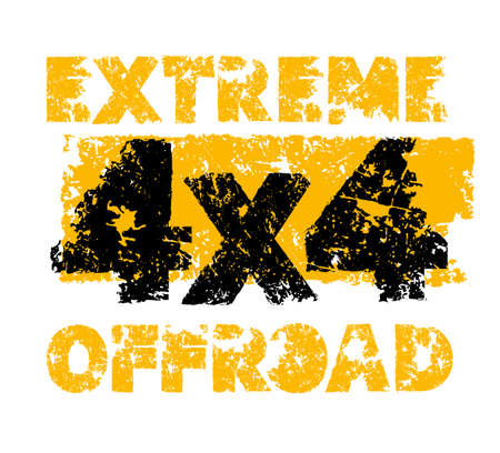 Extreme Off-Road hand drawn grunge lettering. Dust words, unique letters. Beautiful vector illustration. Editable graphic element in black, yellow color isolated on white background.のイラスト素材