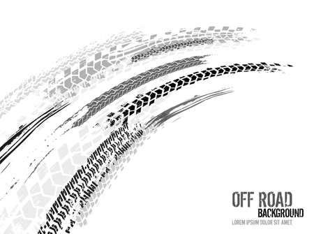Vector automotive banners template. Grunge tire tracks backgrounds for landscape poster, digital banner, flyer, booklet, brochure and web design. Editable graphic image in black and grey colorsのイラスト素材