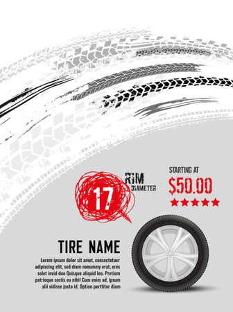 Vector automotive banners template. Grunge tire tracks backgrounds for vertical poster, digital banner, flyer, booklet, brochure and web design. Editable graphic image in grey, red, white colorsのイラスト素材