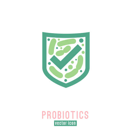 Lactobacillus Probiotics Icon. Normal gram-positive anaerobic microflora sign. Editable vector illustration in light pink, green colors. Modern style. Medical, healthcare and scientific concept.のイラスト素材