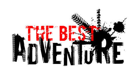 Off-Road hand drawn grunge lettering. Dust words made from unique letters. Beautiful vector illustration. Editable graphic element in black and red color isolated on white background.のイラスト素材