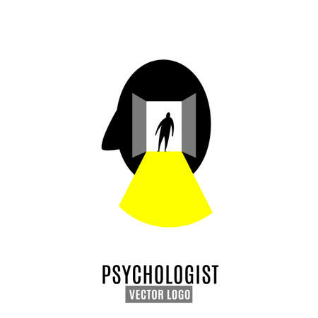 Psychologist, psychotherapist icon. Creative concept useful for logotype, pictogram, symbol design. Editable vector illustration in grey, black, yellow colors. Phycology, Physiology, Psychiatry imageのイラスト素材