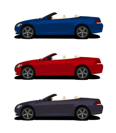 Illustration pour Elegant sport car in classic style isolated on white background. Motorsports concept. Classic vehicle in red, blue grey colors. Summer ride concept. Luxury cabriolet. Editable vector illustration. - image libre de droit