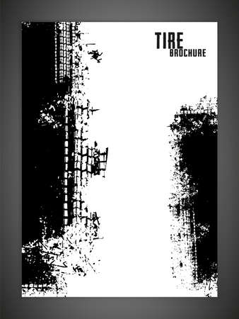 Vector automotive banner template. Grunge tire tracks background for vertical poster, digital banner, flyer, booklet, brochure, web design. Editable graphic image in black, white colorsのイラスト素材