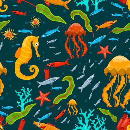 Marine life seamless patternのイラスト素材