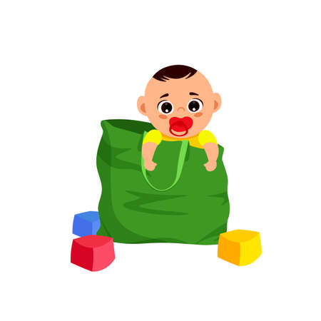 Baby boy and a bag.のイラスト素材