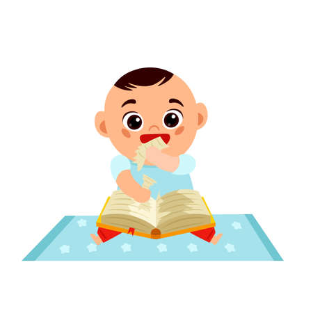 Baby boy and a bookのイラスト素材