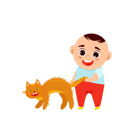 Baby boy and a catのイラスト素材